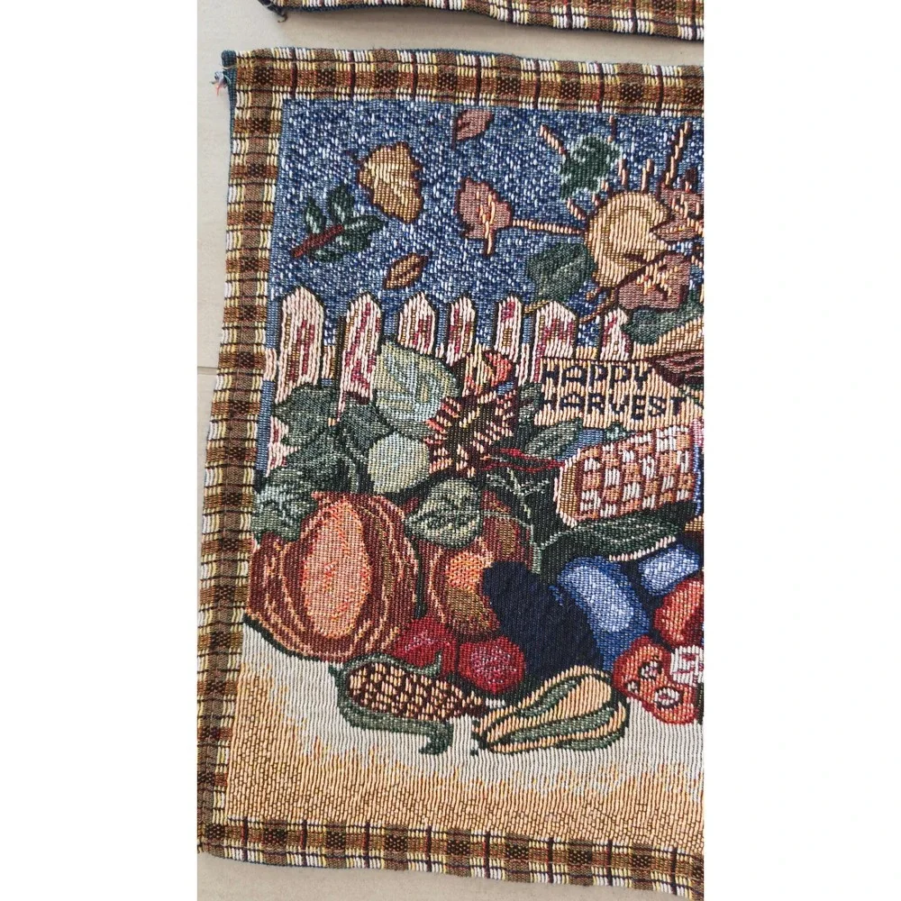 Set 4 Happy Harvest Woven Tapestry Placemats Scarecrow Pumpkin Fall Cottagecore
